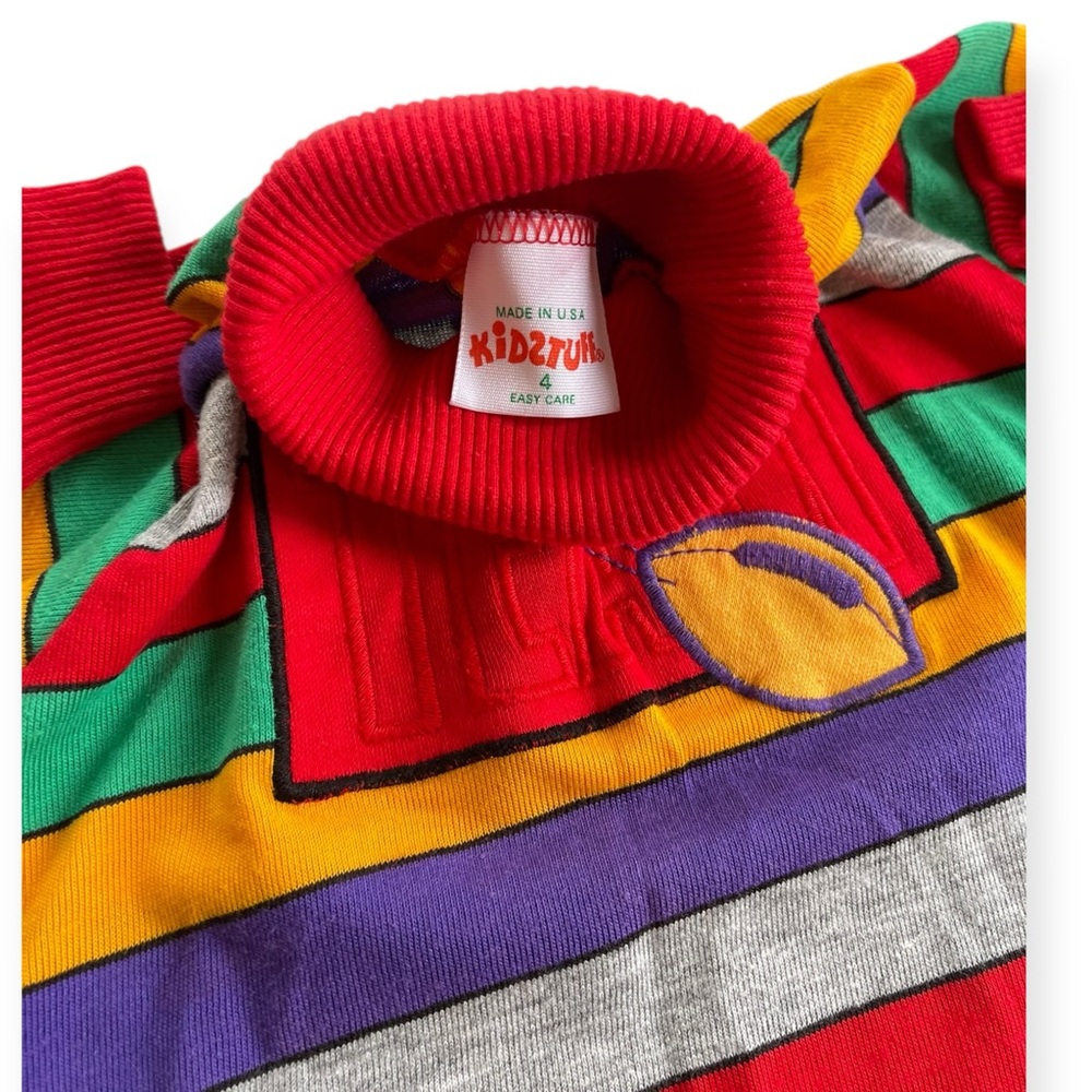 Vintage Kidstuff Striped Embroidered Team Football Turtleneck Long Sleeve Shirt - Picture 4 of 7
